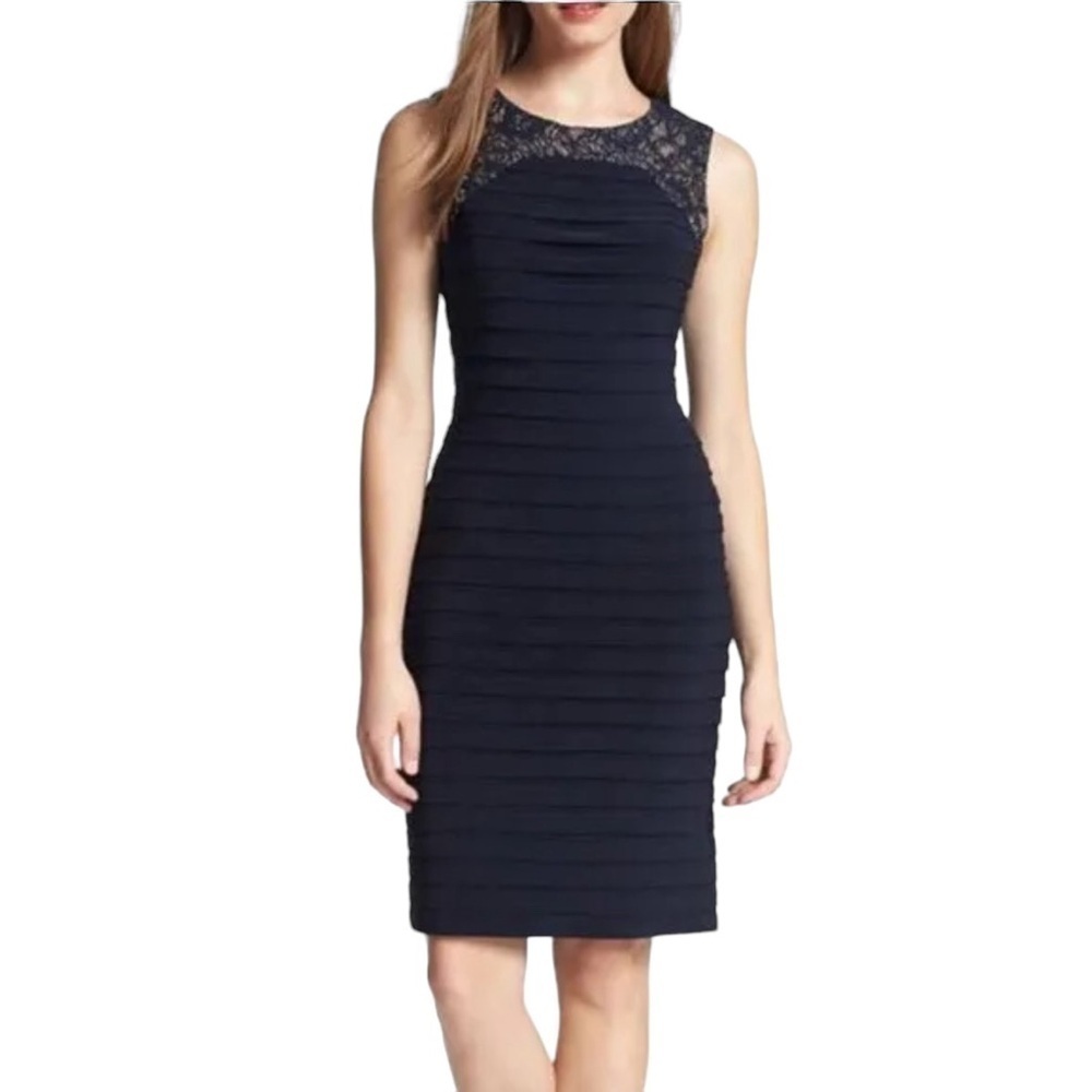 Adrianna Papell Sleeveless Bandage Lace Dress Size 12 Navy